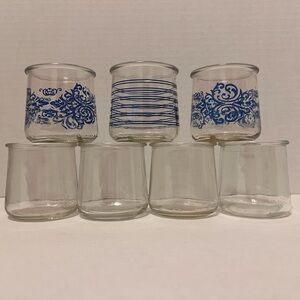 🌀 8 glass yogurt jars empty 3 Oui blue EUC DIY 5 clear lot craft bundle